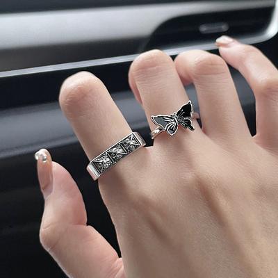 Dark Wind Butterfly Ring Niche Women'S Design Retro Retro Stacked Zircon Index Finger Ring Personality Ring