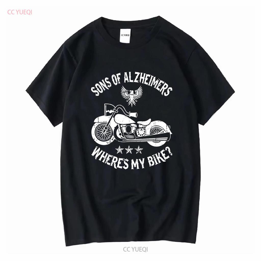 Biker Sons Alzheimers Wo ist mein Motorrad T-Shirt lang- oder kurzärmlig Vintage gewaschene Streetwear Stretch-Top für den Alltag