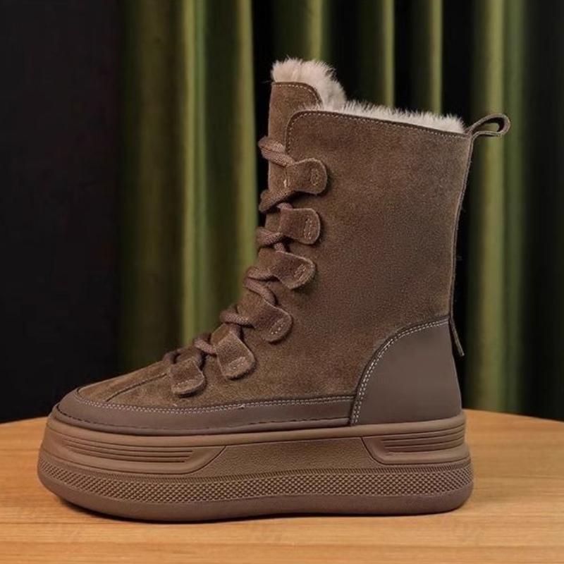 Women Fashion Outdoor Snow Boots Suede Mountaineering Boots Thick Fur Mid-Calf  Winter Platform Cotton Shoes