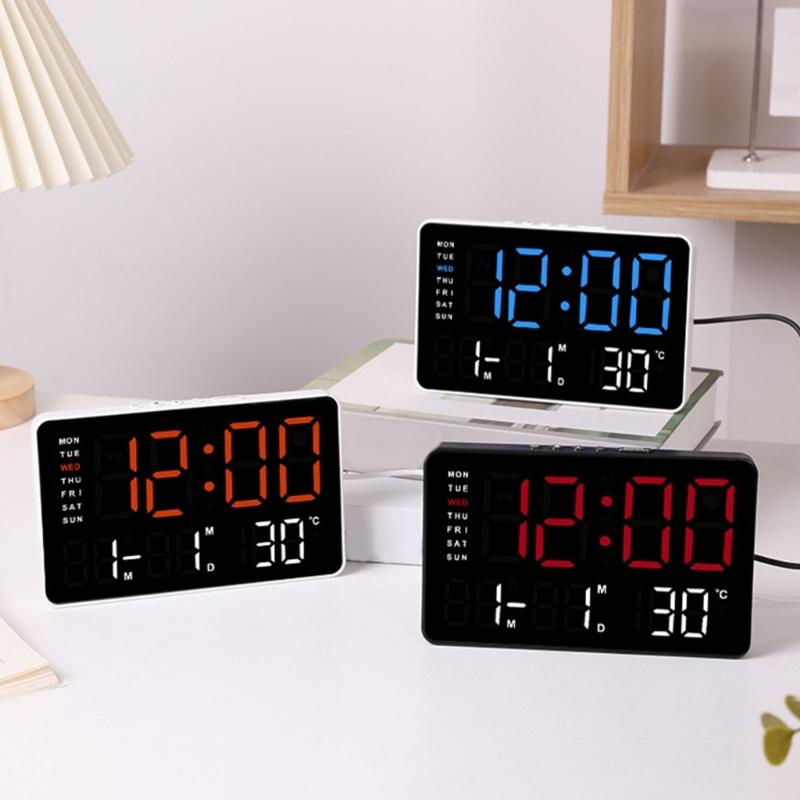 10.5in Digital Wall Clock With Date, Temperature and Auto Daylight Savings Time Desk Decoration Color Option
