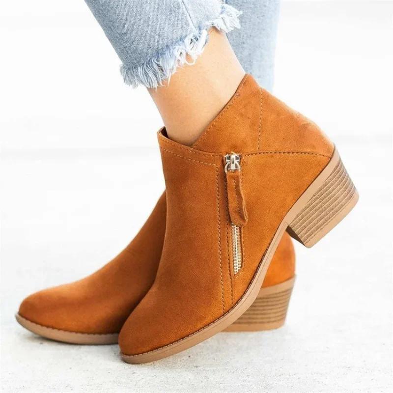 Fashion Women's Ankle Boots Autumn Low Heel Work Boots Platform Sexy Ladies Solid Color High Heels Boots Shoes 2025 Winter