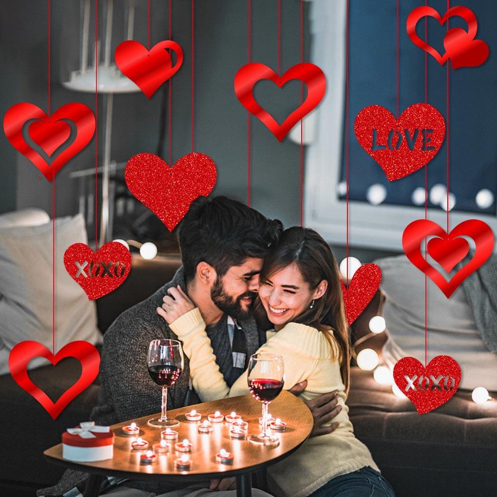 16 Stück Valentinstag Rotes Herz Hängedeko Herzen Ornament für Romantische Heimparty Tür Fenster Wand Hochzeitsjubiläumsgeschenke