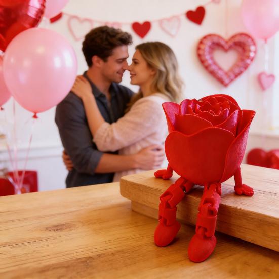 3D-gedruckte Rosenmann-Figuren Valentinstag Bewegliche Gelenkornamente mit verstellbarer Pose Kreative Heimdekor-Skulptur