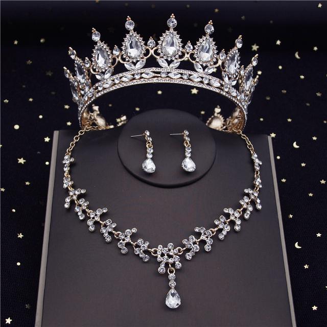 

Наборы свадебных украшений с цветами в стиле барокко и кристаллами для женщин, модные диадемы с короной, серьги и ожерелье, комплект невесты, выпускного вечера, Дубай, комплекты ювелирных изделий