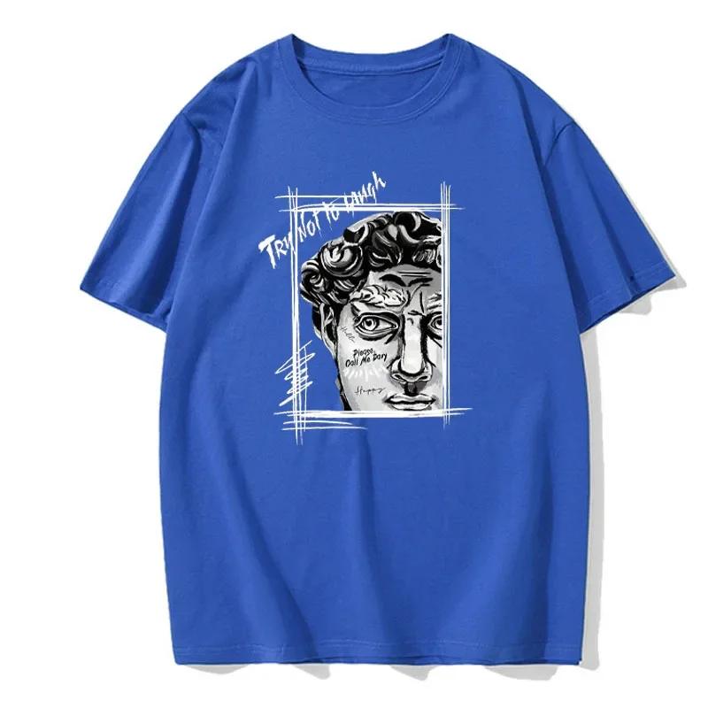 Creative Sculpture Expression Text Design Men's Cotton Top Round Neck Cotton New T-shirt Fashion Loose Clothes Summer New Top