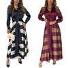 European and American autumn women's clothing long elegant lace-up printed splicing dress long dress