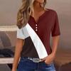 T-skjorte for kvinner T-skjorte med knapper med kortermet tunika Daily Weekend Fashion Basic V-hals vanlig topp