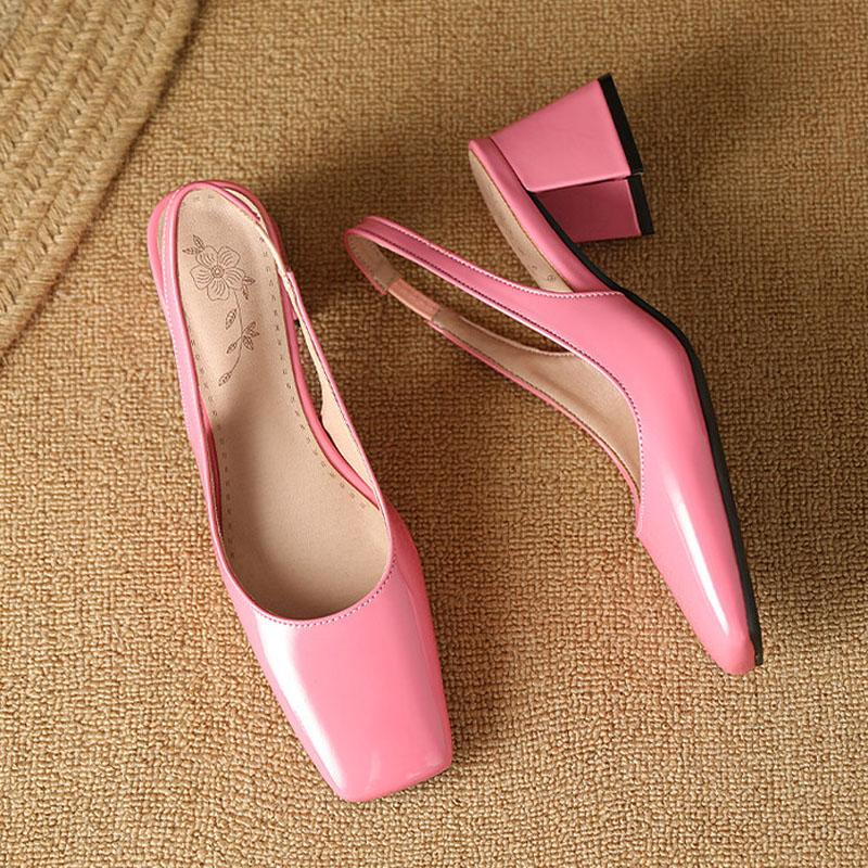 Square Toe Design Patent Leather Women Shoes Chunky Heels Summer Women's Pumps Slingbacks Candy Colors Sandals for Women WSH5310