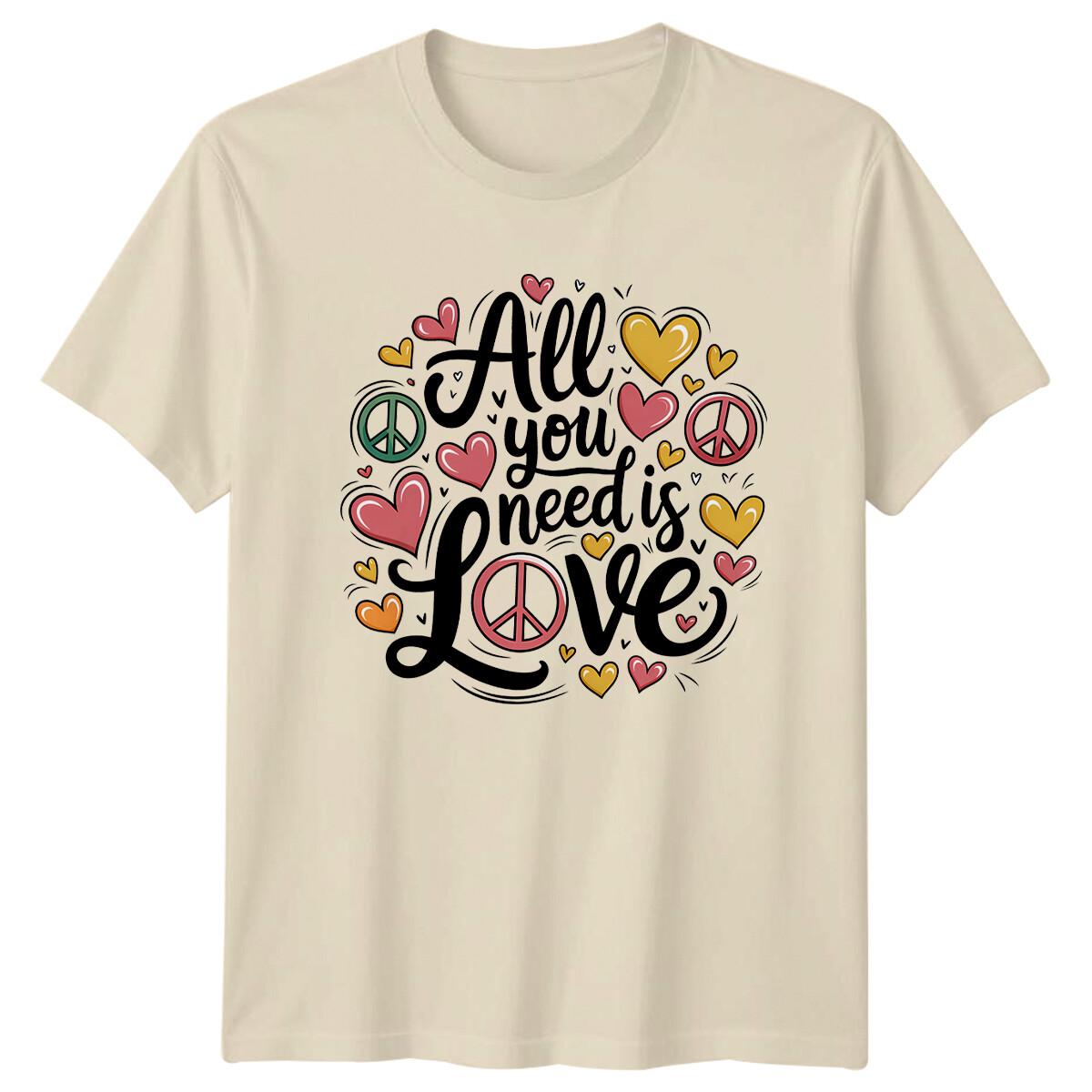 Все, что тебе нужно, это любовь Хиппи Знак мира Сердце Природа Футболка XL