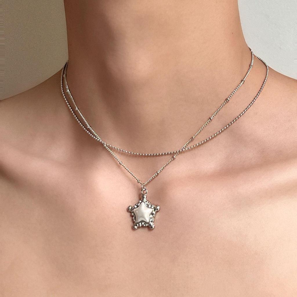 Starburst Double Layer Men's Necklace: Trendy, Light Luxury Hip Hop Style, Unisex Clavicle Chain