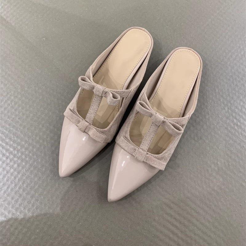 Gentle baotou half slippers sweet with skirt bow pointed wedge sandals