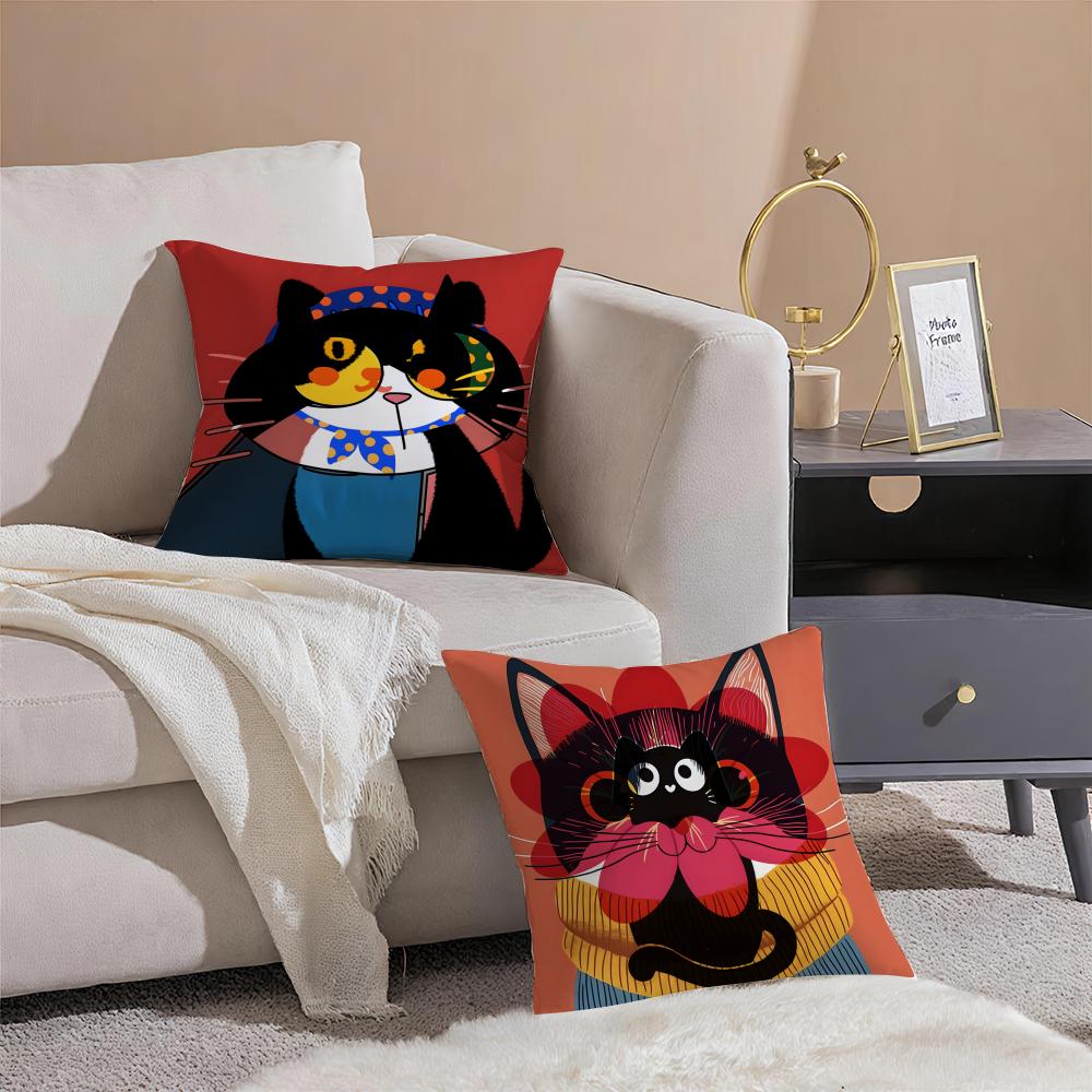 Funny And Silly Cat Pattern Pillow Case Double-Sided Plush Sofa Cushion Covers Organic Breathable Invisible Zipper