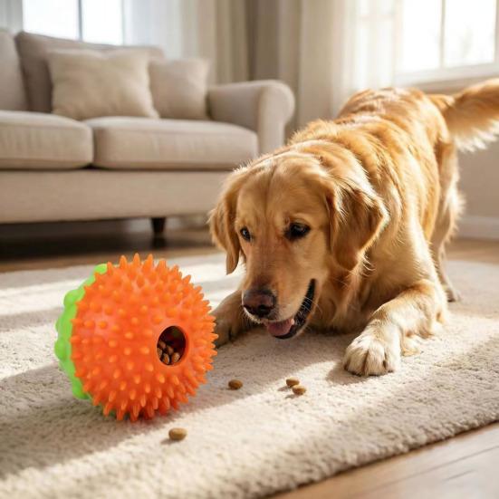 Treat-Dispensing Puzzle Ball for Medium Large Dogs TPR Chew Toy with Protruding Dot Tooth Cleaning Texture Food Leakage Pet Toy for Slow Feeding