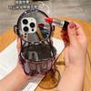 3D Astronaut Mirror Makup Clear Crossbody Phone Case For iPhone 16 15 14 Plus 13 12 11 Pro Max Glitter Shockproof Cover