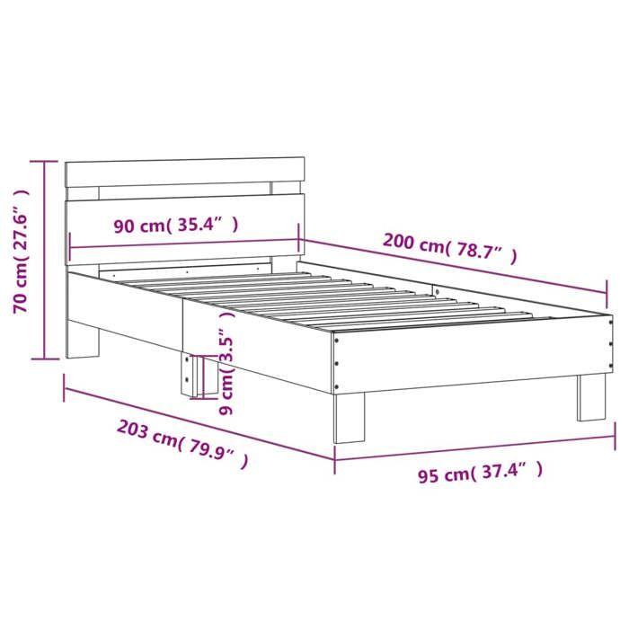 VidaXL Bed Frames Headboard and LED Lights, Single Bed with Slatted Base, Adult Bed, Bedroom Furniture, Modern, 838721