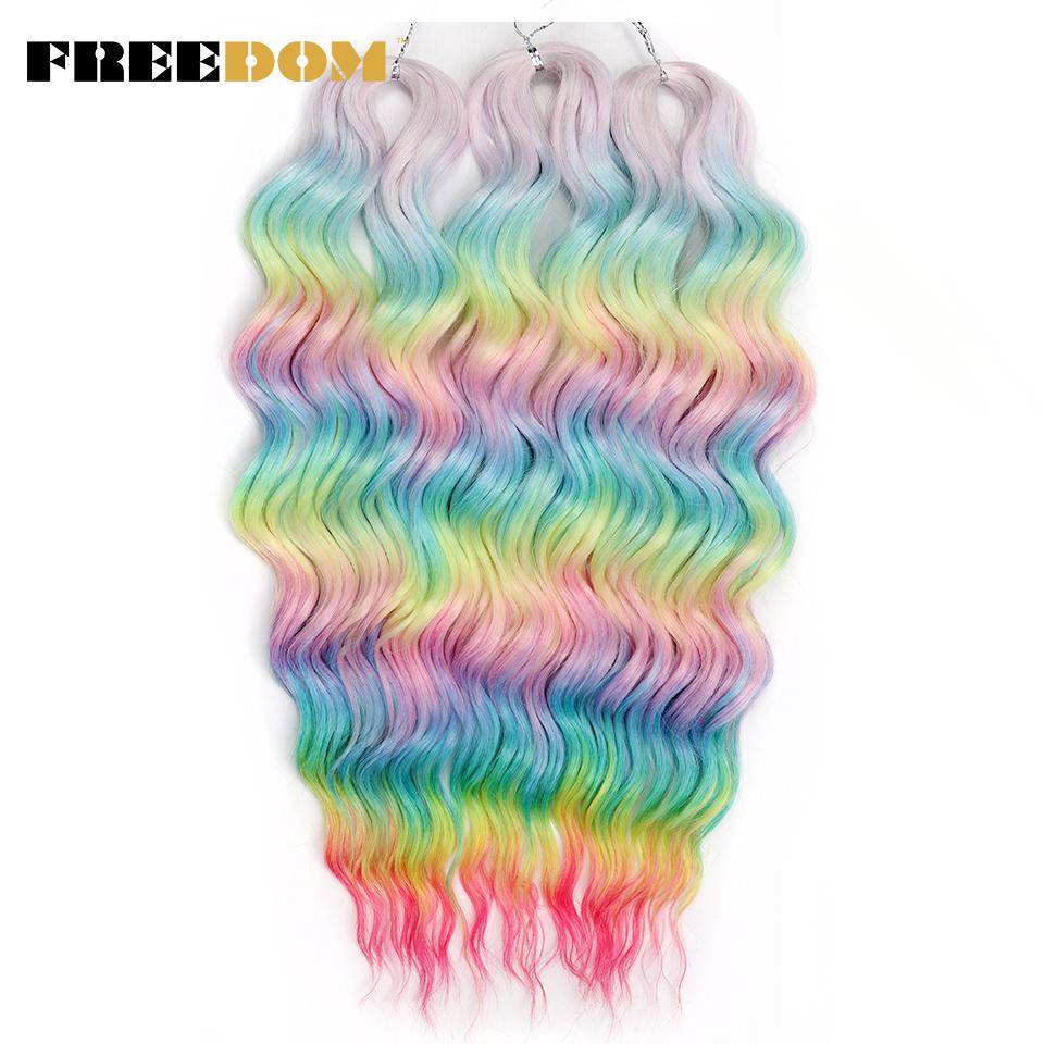 FREEDOM Synthetische Flecht-Haarverlängerungen Tief Gewellt 24 Zoll Lang Lockige Braids Haare Ombre Braun Regenbogen Twist Häkel-Haar