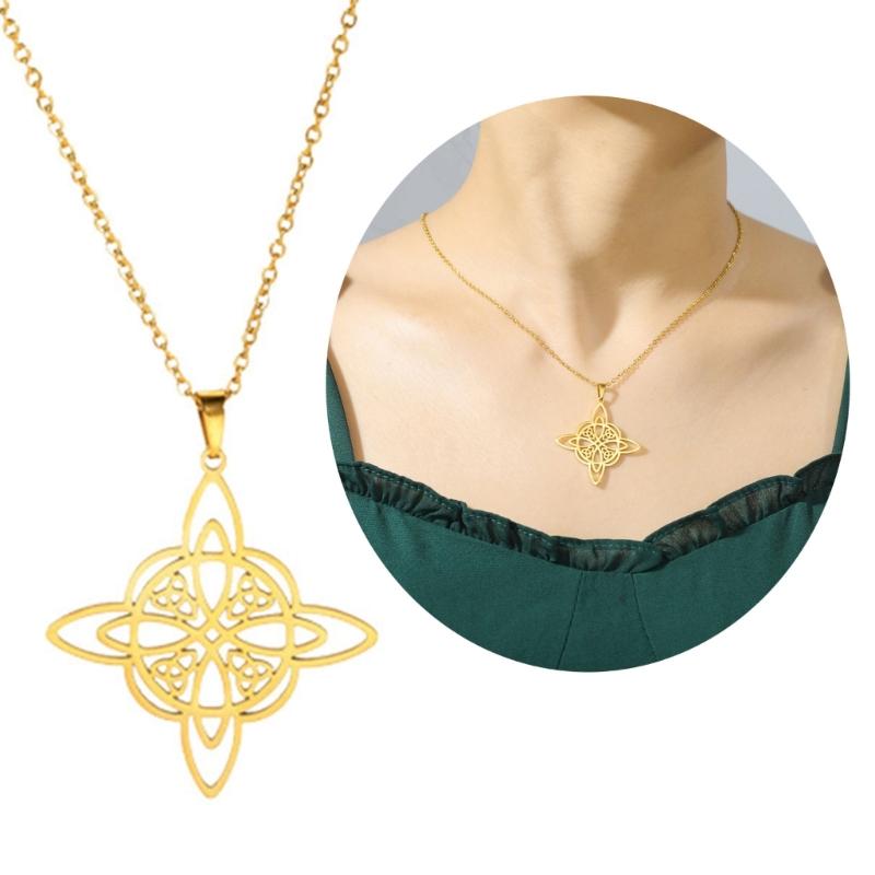 Pulseras de Acero Inoxidable Sencillo Collar con Colgante Nudo Celta Pendientes Anillo Nudo de Bruja Joyería Regalo de Cumpleaños para Mujeres