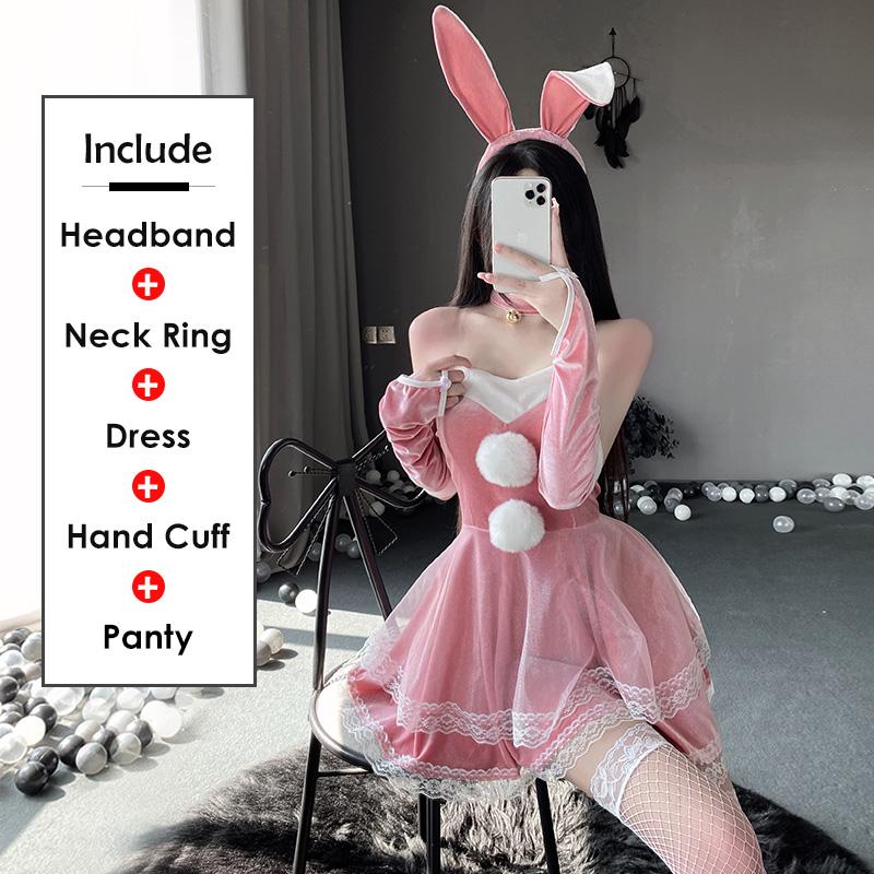Christmas Dress Sweet Bunny Girl Costume Rabbit Woman Set Bunny Suit Sexy Lingeries Lady Cosplay New Year Maid Role Play Uniform