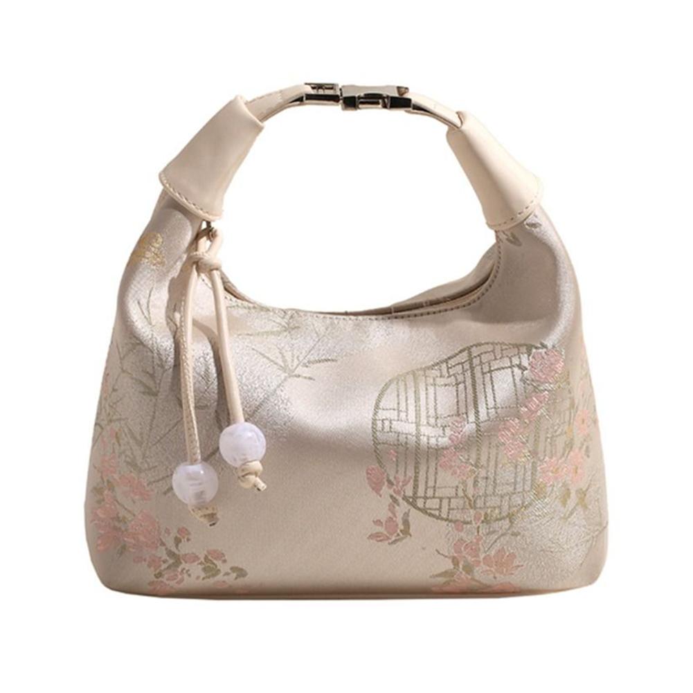 Women Soft Nylon Crossbody Bag with Pearl Pendant Casual Sling Bag Adjustable Strap Stylish Handbag Travel Shopping Work Bag