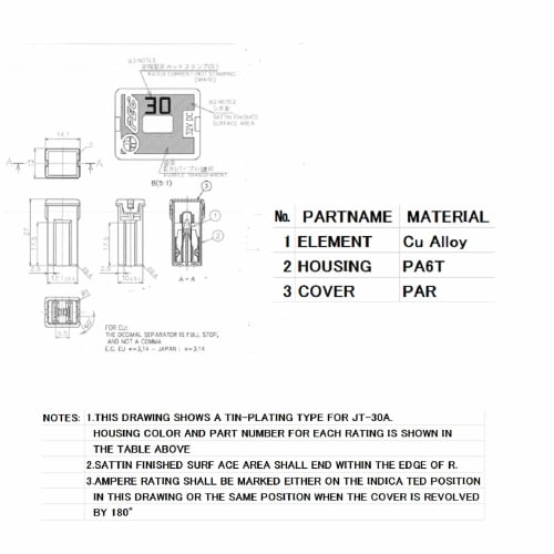 PT941 3454 (SBFC-JT) Slow Blow Fuse, 50A, 5 pieces