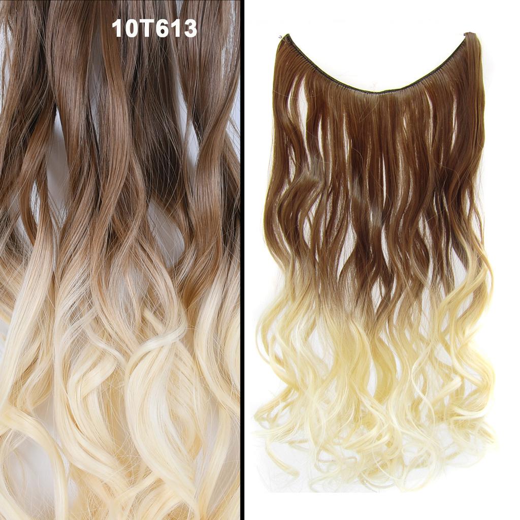 One Piece No Clips Hairpieces Ombre Color Elasticity Invisible Wire Fish Line Wavy Synthetic Hair Extension