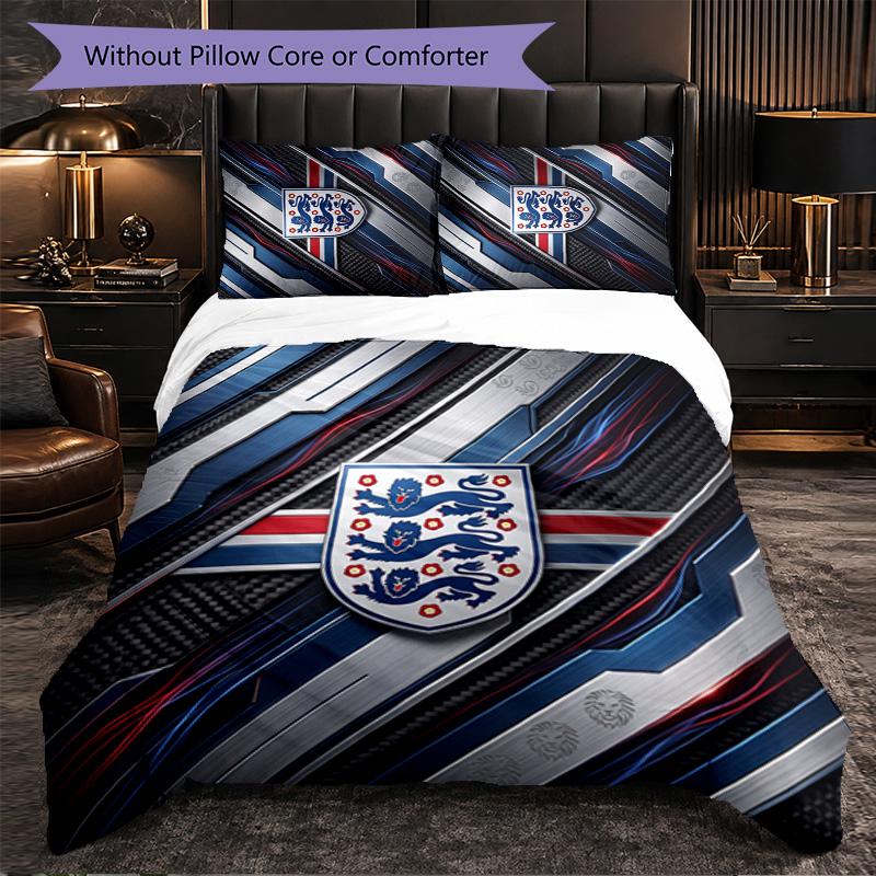 England Football Pattern 3 Pieces Bedding Set Soft Microfiber Duvet Cover with Pillow Cases for Bedroom