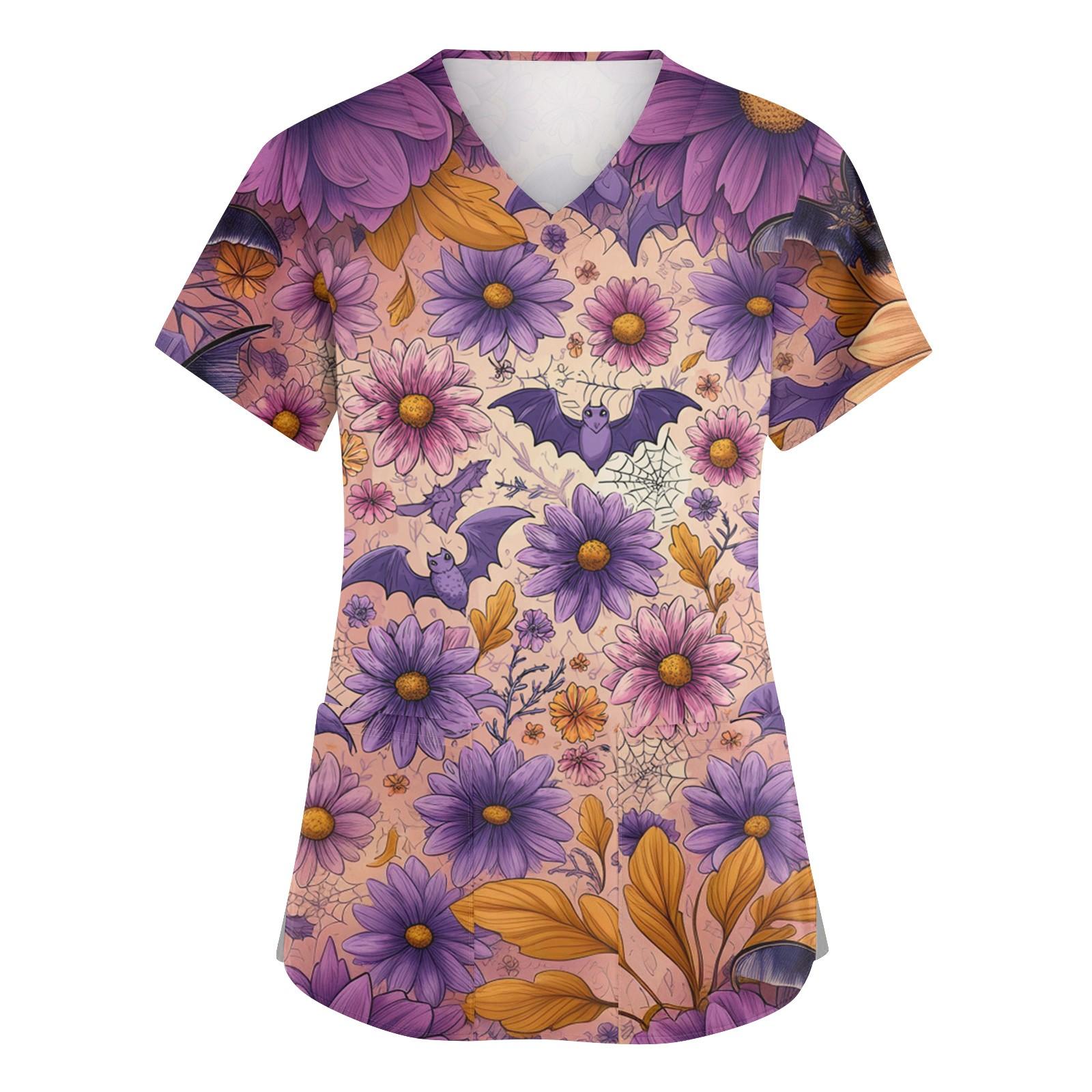 

Женская мода V-образный вырез короткий рукав комбинезон с карманами принт топы одежда S