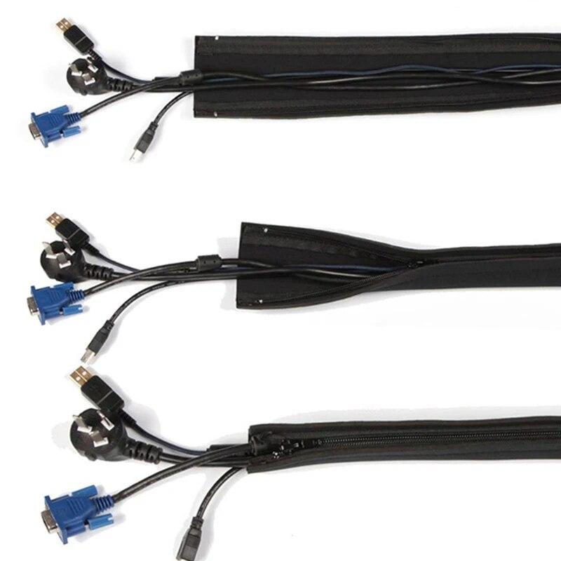 50cm Black Cable Organizer ZipperTypeTV Computer Cable Sleeve Insulated Protective Office Cable Hidden Storage Management