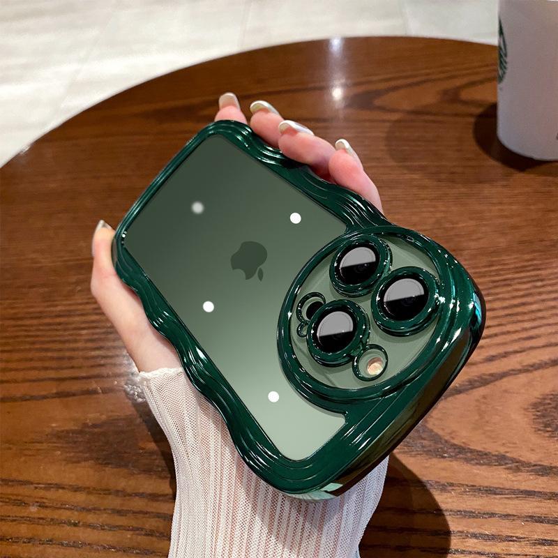 

Подходит для чехлов Apple 16 с гальванизированными краями и крупными волнами, 14 со встроенной защитой объектива, 15 противоударных полностью закрытых чехлов iPhoneX/XS зелёный