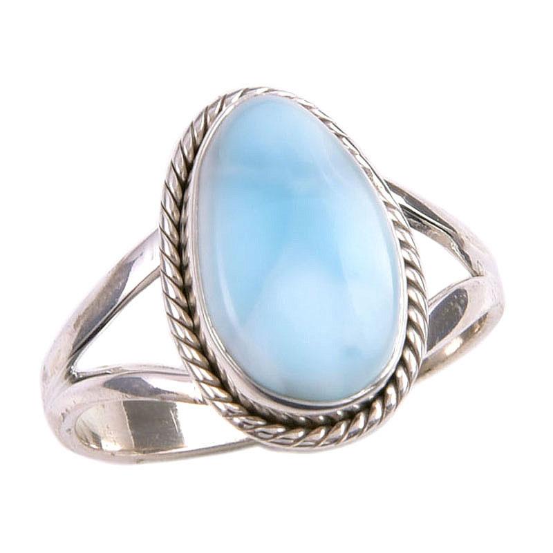 Natural Republic Larimar Gemstone 925 Sterling Silver Jewelry Ring Size 7.5 L2K48