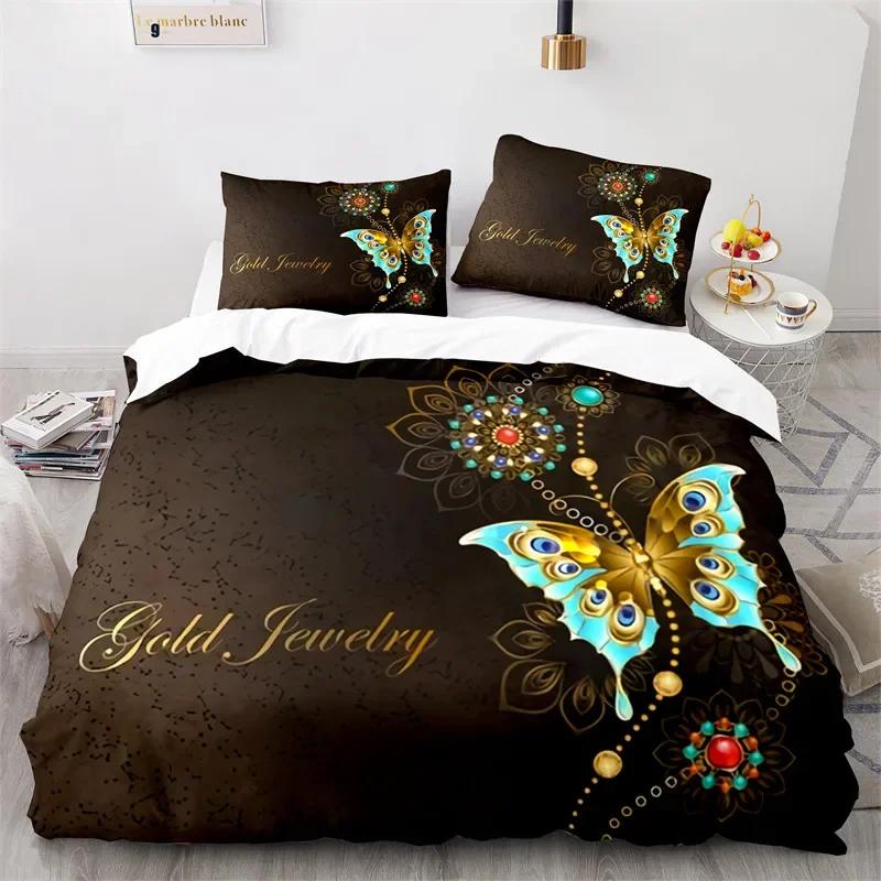 

Golden Buterfly Soft Duvet Cover Microfiber Twin Ful Quen King Beding Set Botanical Floral Warm Comforter Cover For Women Young Girls Rom 120*200cm Single