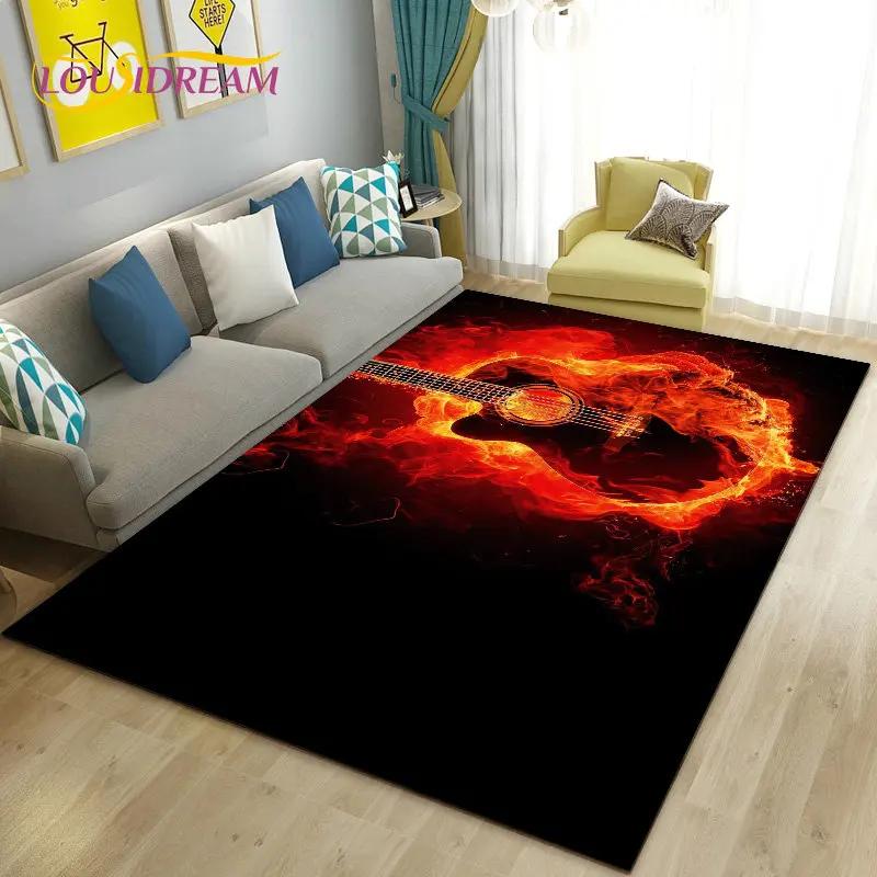 Classical Electric Guitar Music Area Rug Large,Carpet Rug for Living Room Bedroom Sofa Doormat Decoration, Non-slip Floor Mat 3D