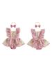 Toddler Girls Ruffle Sleeve Floral Print Romper Dress with Bow Headband Set Summer Outfit Clothes for Baby Girl