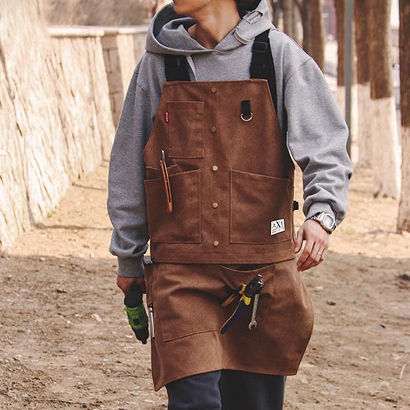 TTETNLY Men's Outdoor Apron, Chef/Craftsman Work Apron, Thick Cotton Canvas, Perfect for Camping, DIY, Cafes, Bonfires, BBQs, and Outdoor Work (2502 Y