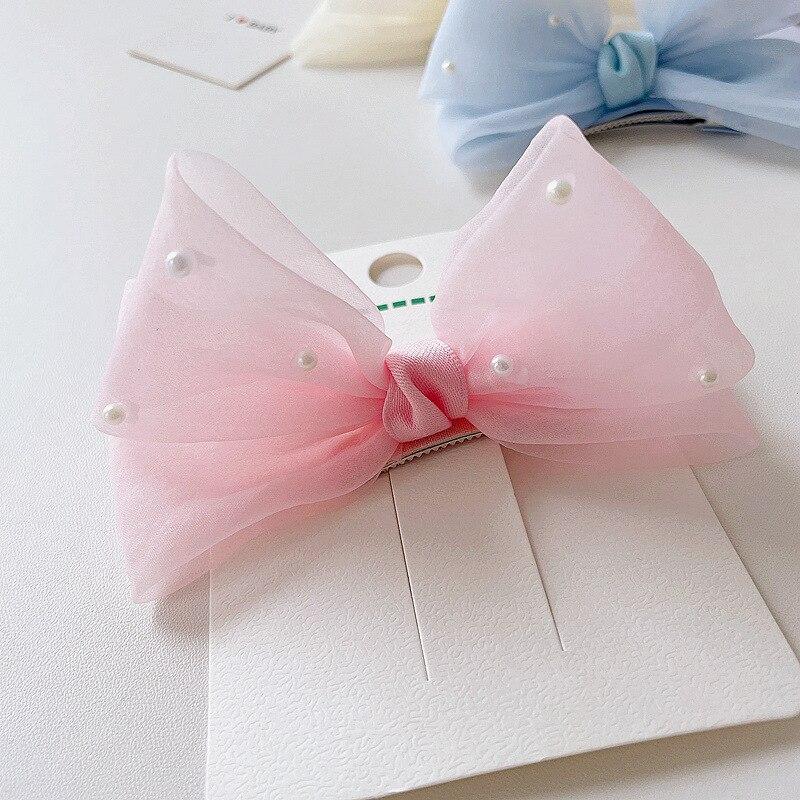 Neue Perle Bogen Haar Clips Gaze 3D Prinzessin Süße Haarspangen für Kinder Kopfbedeckungen Mädchen Kinder Haar Zubehör