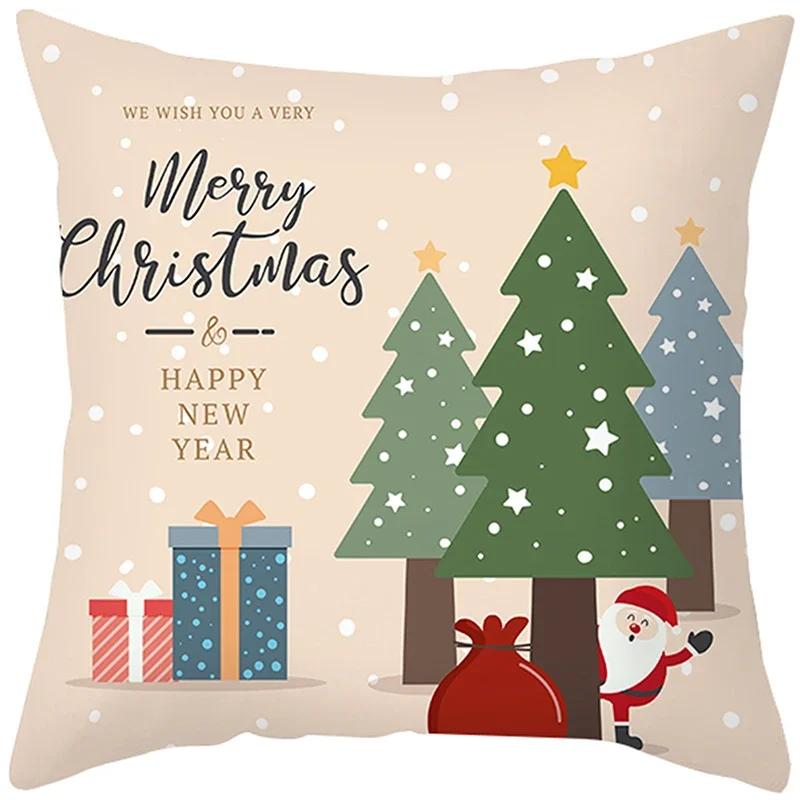Merry Christmas Cushion Cover Santa Claus Elk Pillow Cover Living Room Sofa Home Room Decorations