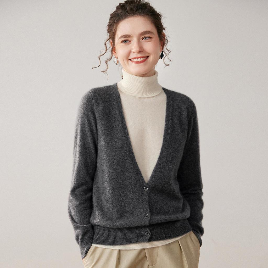 Autumn Winter High Neck Two-Piece Cashmere Knit Sweater for Women