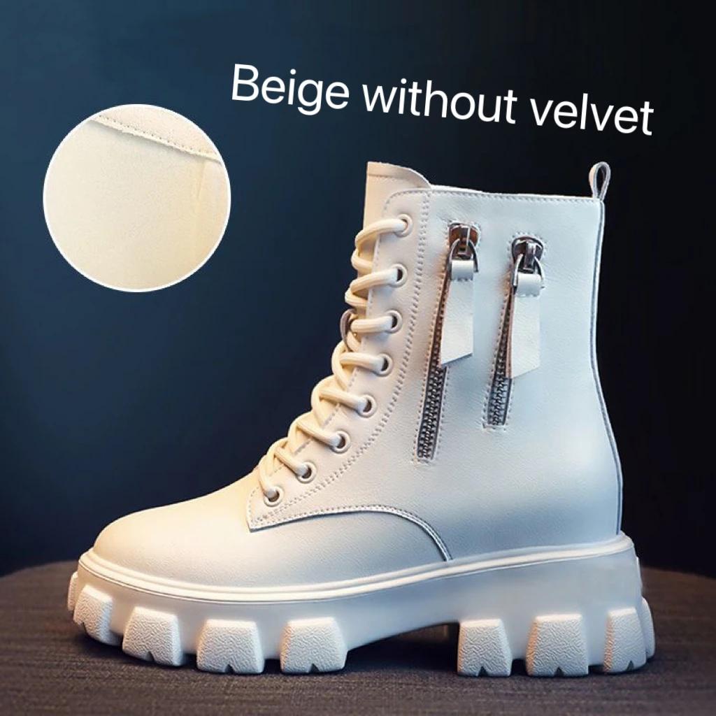 Snøstøvler Plysj Varm Medium Støvletter Dame Svart og Hvit Vinter Fortykket Varm Snø Flate Sko Zapatos Mujer