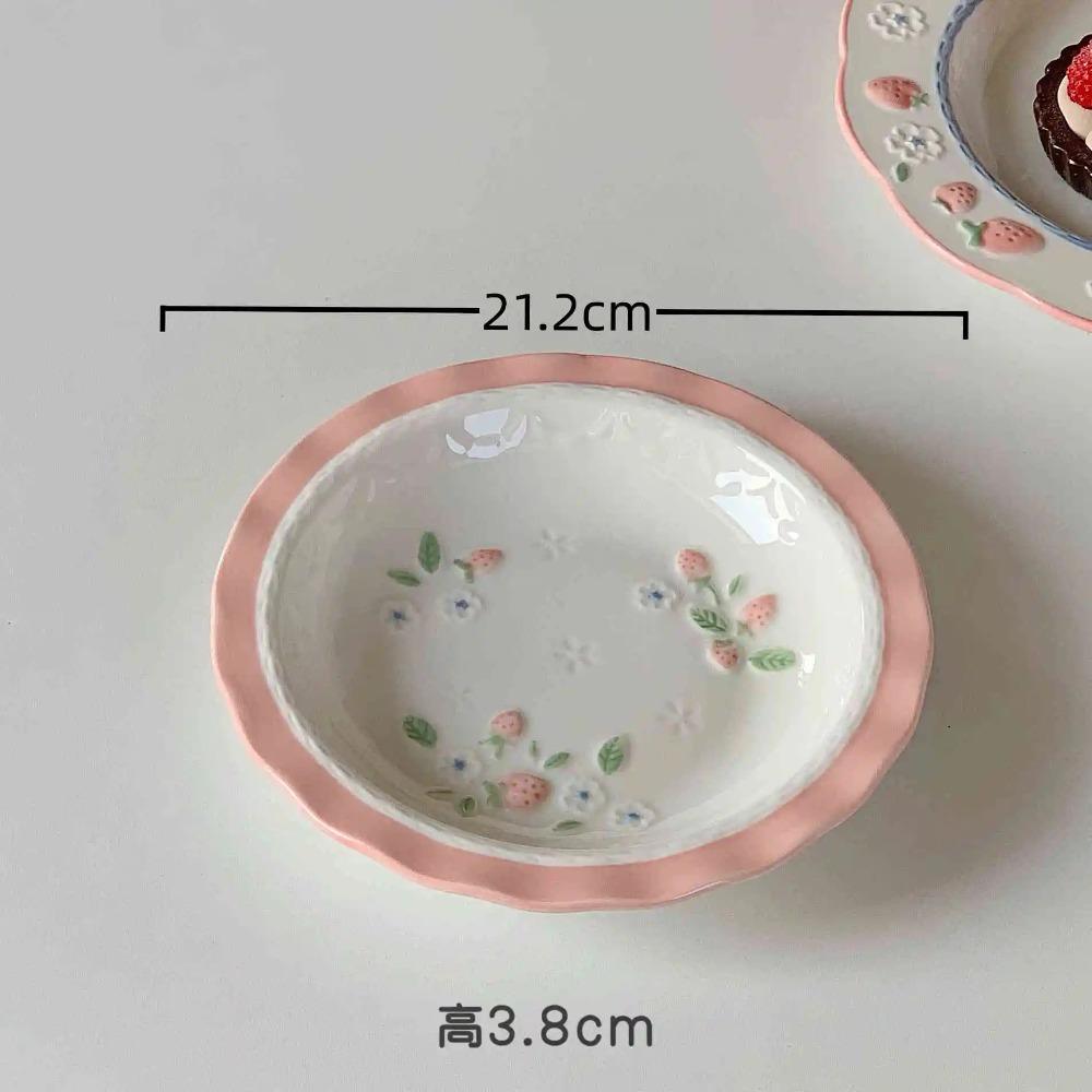 Underglaze Strawberry Relief Ceramic Tableware Household Rice Bowl Round Plate Oval Plates Taste Saucer Spoon Gift
