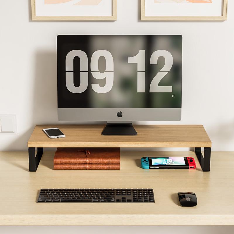 Desktop Monitor Riser Stand with Keyboard Tray and Storage Rack