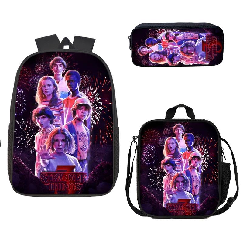 Stranger Things Schoolbag, Pencil Bag, Meal Bag To Map Z Three-Piece Large-Capacity Backpack Colorful