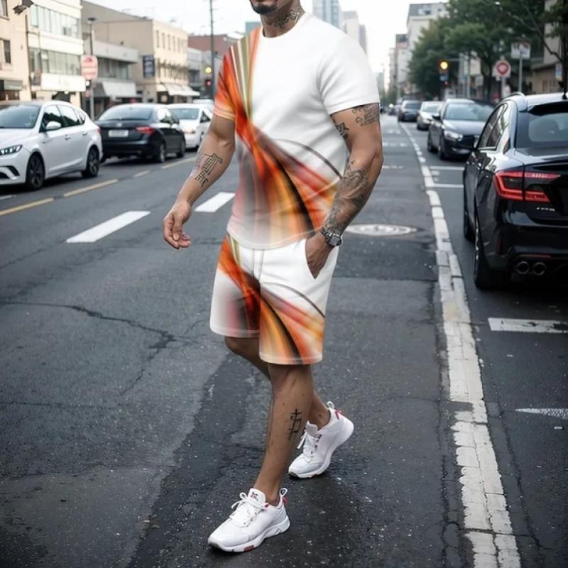 Boutique3D îmbinare modă retro pantaloni scurți bărbați set sport 2 piese îmbrăcăminte stradală tricou cu mânecă scurtă+pantaloni scurți îmbrăcăminte bărbați