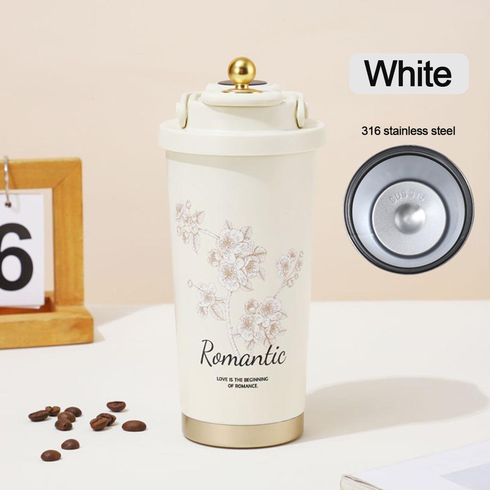 

Прочный стакан для воды 530 мл из нержавеющей стали 316, герметичная кофейная кружка с ручкой для переноски, чашка-соломинка большой вместимости белый