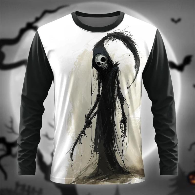 Simple 3D Digital Printed Men's Casual and Comfortable Round Neck Long Sleeved T-shirt