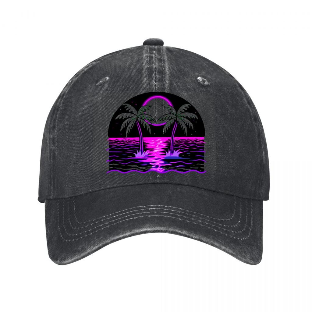 Neon Retro Vaporwave Palm Tree Wall Art Washed Baseball Cap Outdoor For Womens Unisex FeUnisex