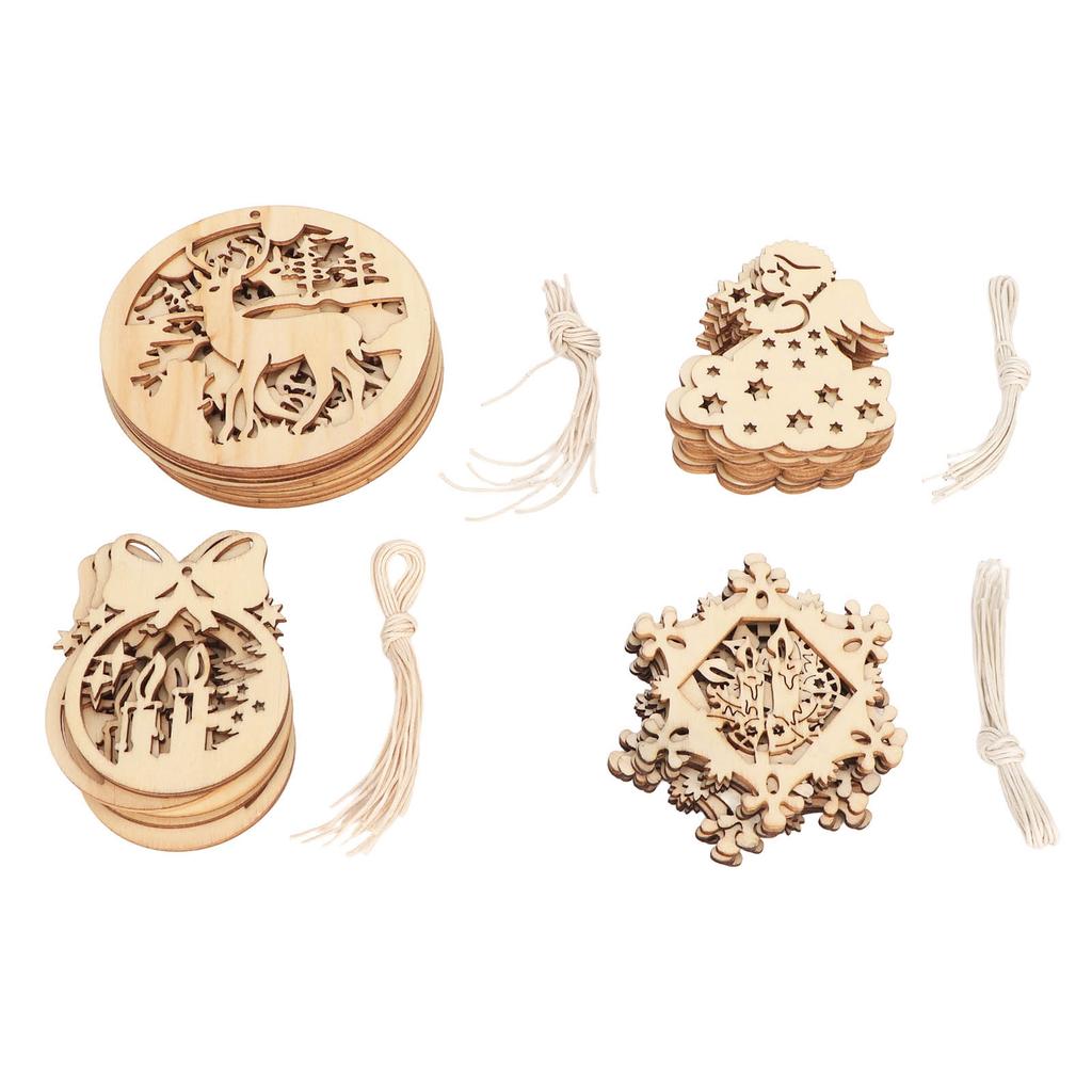 Wood Cutouts Boxwood DIY Making Retro Holiday Theme Christmas Tree Hanging Ornament for Home