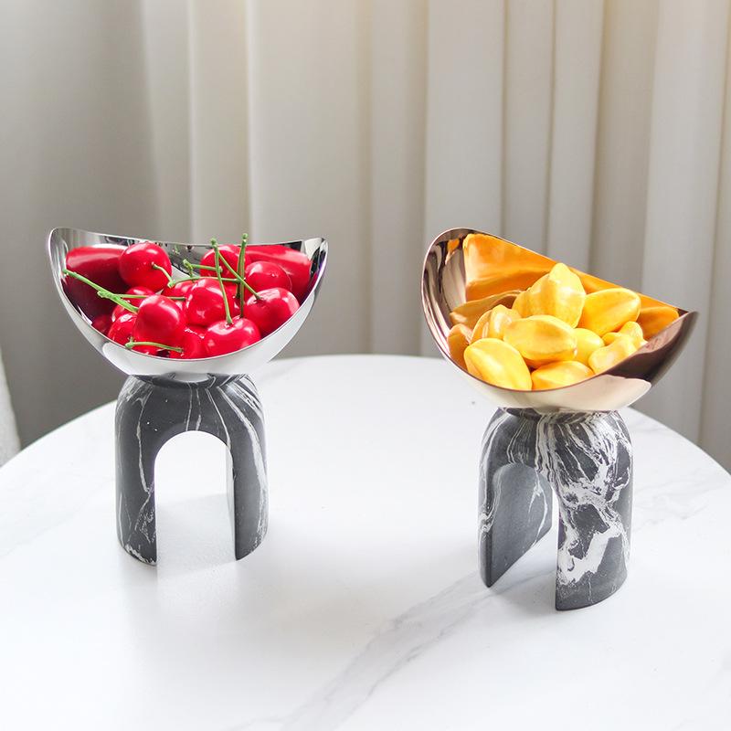 Metall Fruktskål Geometrisk Marmorbåge Högfotad Snacksfat Skrivbordsförvaringsbricka Metallfigur Heminredningstillbehör