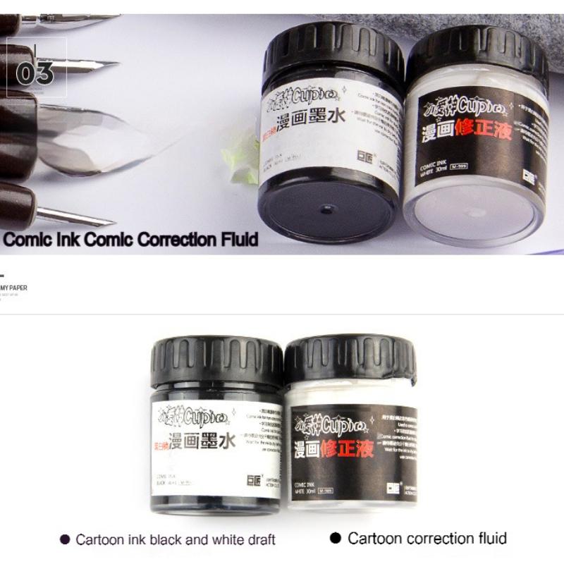 30ml Comic Ink Drawing Waterproof Correction Fluid Illustration Hand-Painted Manga Painting Black White Ink School Art Supplies