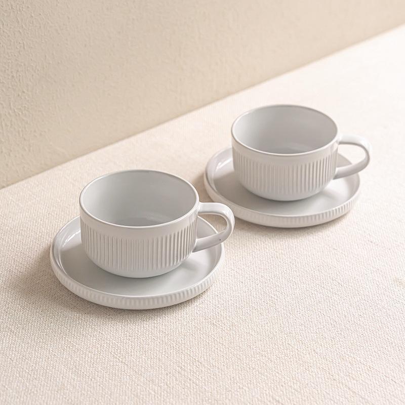 Embossed Ceramic Cup and Saucer Kit Afternoon Tea Tea Set Latte Cup Household Breakfast Cup Simple Style Coffee Cup and Saucer