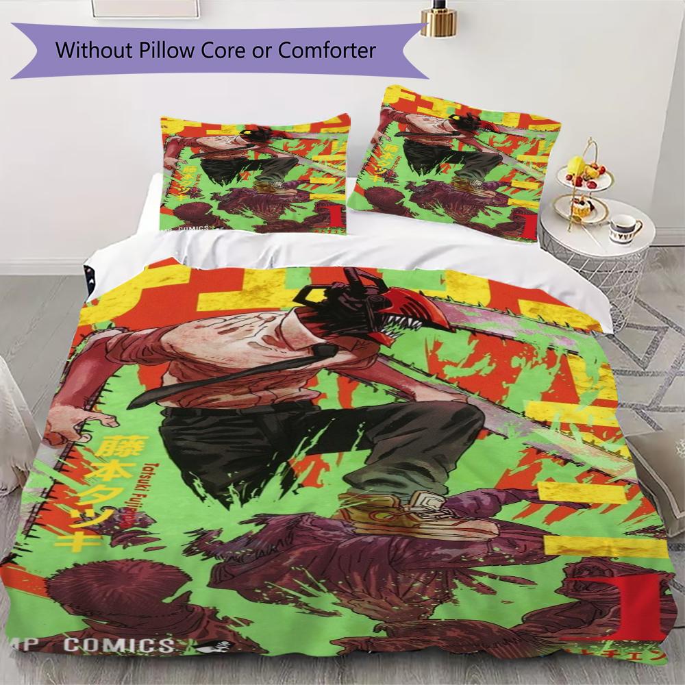 

Chainsaw Man Pattern Bedding uilt Set uilt Cover Pillowcase Home Decoration Birthday Gift (1 * duvet cover + 2 * pillowcase without core) 135x200cm
